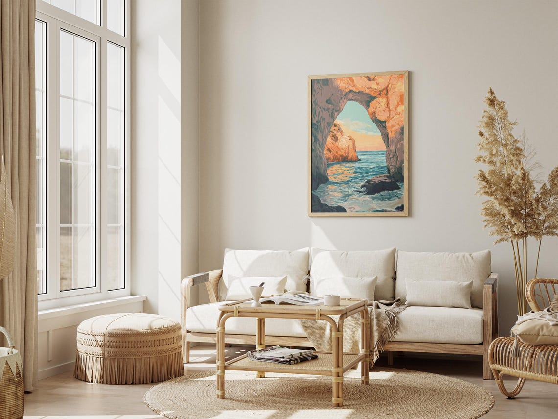 Sunset Sea View Through a Golden Rocky Coastal Arch Window Poster - Image 4