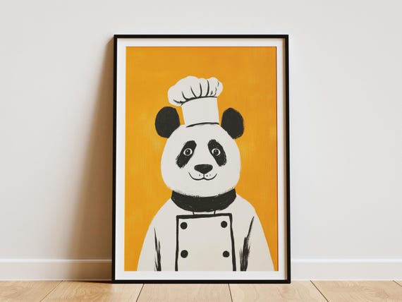 Panda Chef Art Print Kitchen Decor Poster In Uniform Funny Wall Animal Gift