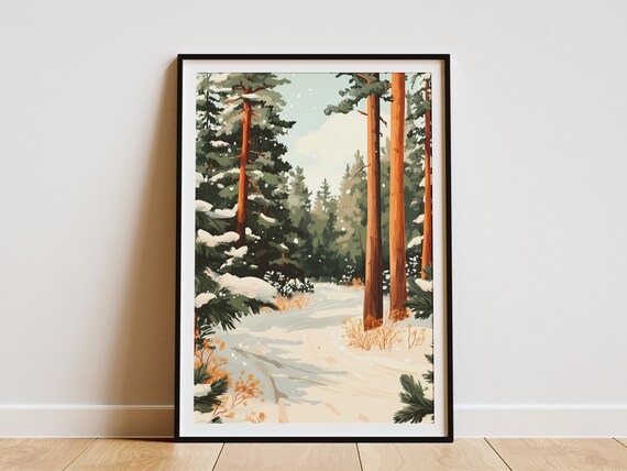 Winter Forest Snow Path Poster Print Snow Covered Pathway In Pine Trees Nature Art Cozy Cabin Decor Winter Wonderland Wall Art Snow Scene