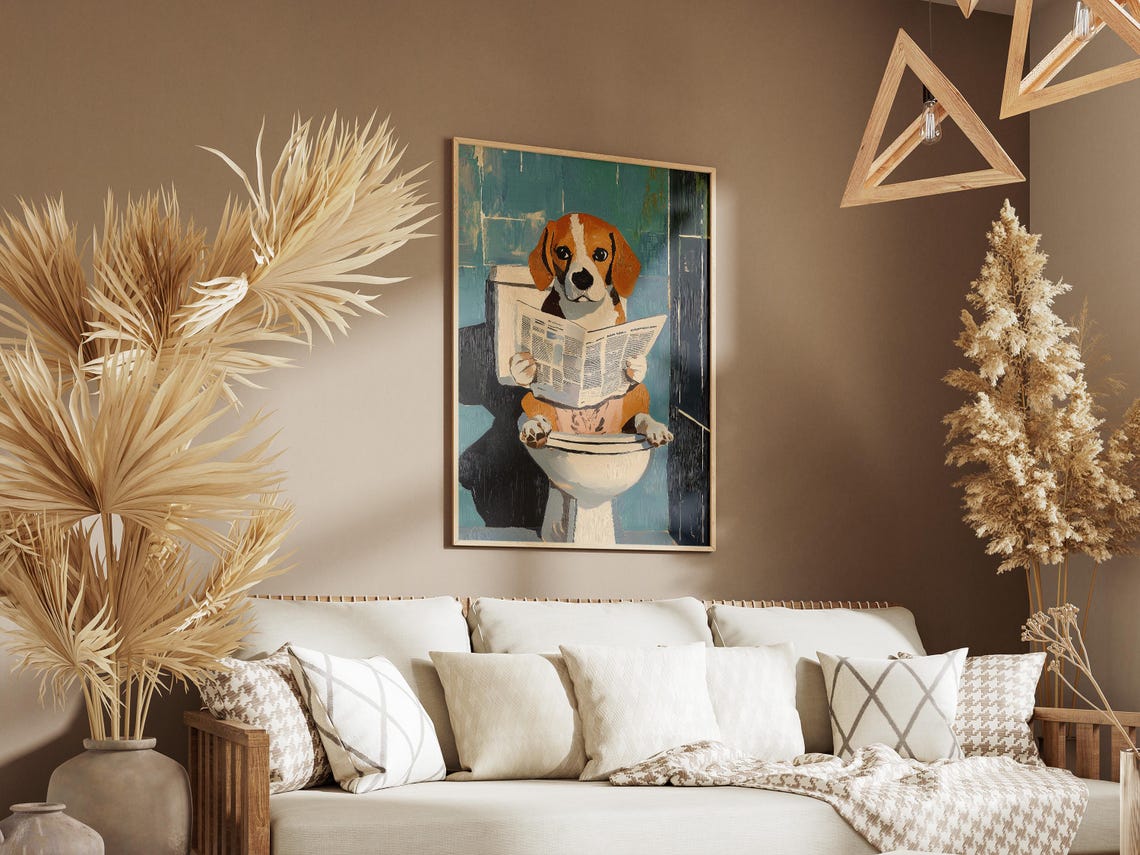 Beagle Reading the Morning Newspaper While on the Toilet Poster - Image 3