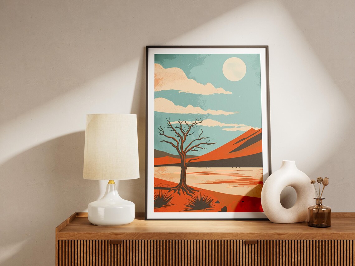 Namibia Desert Landscape Poster Minimalist Art Print Desert Tree Illustration Mid Century Modern Wall Decor - Image 2