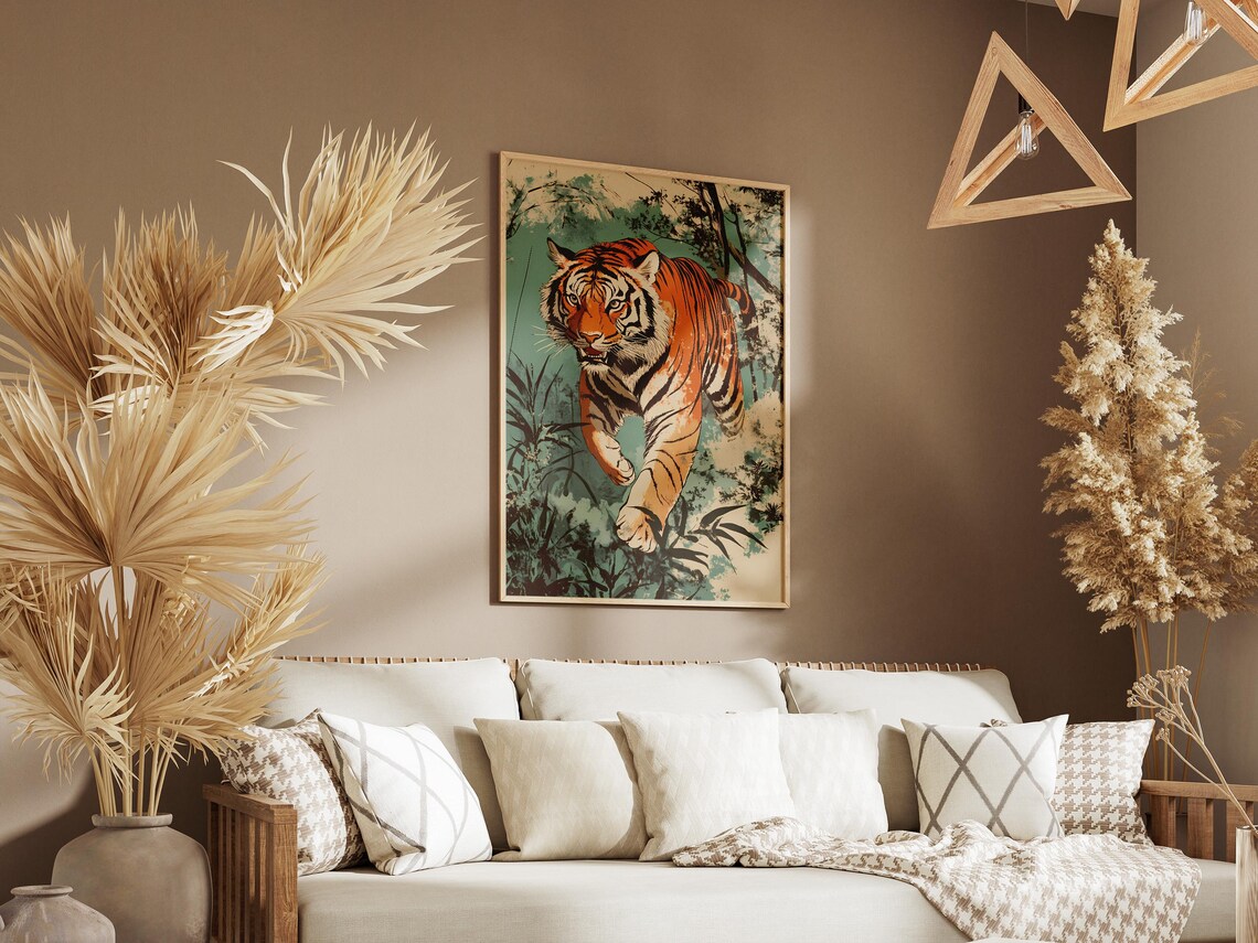 Leaping Tiger in Jungle Vintage Japanese Style Wildlife Poster - Image 3
