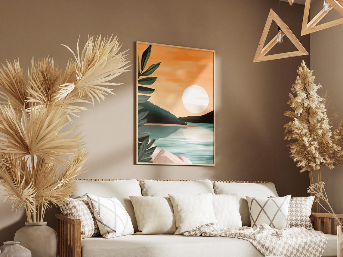 Minimalist Sunset Over A Calm Lake With A Big Glowing Sun Poster - Image 3