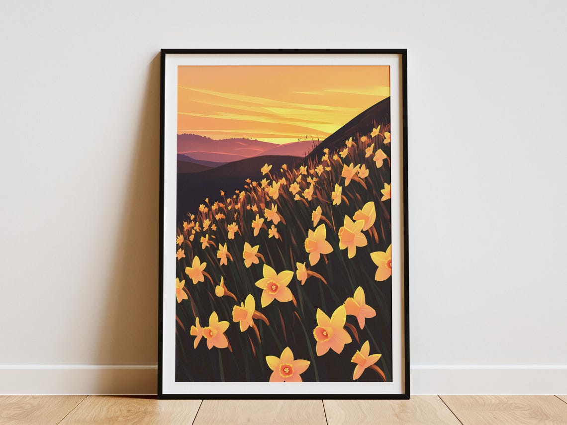 Golden Daffodil Hillside Sunset Landscape Spring Flower Poster