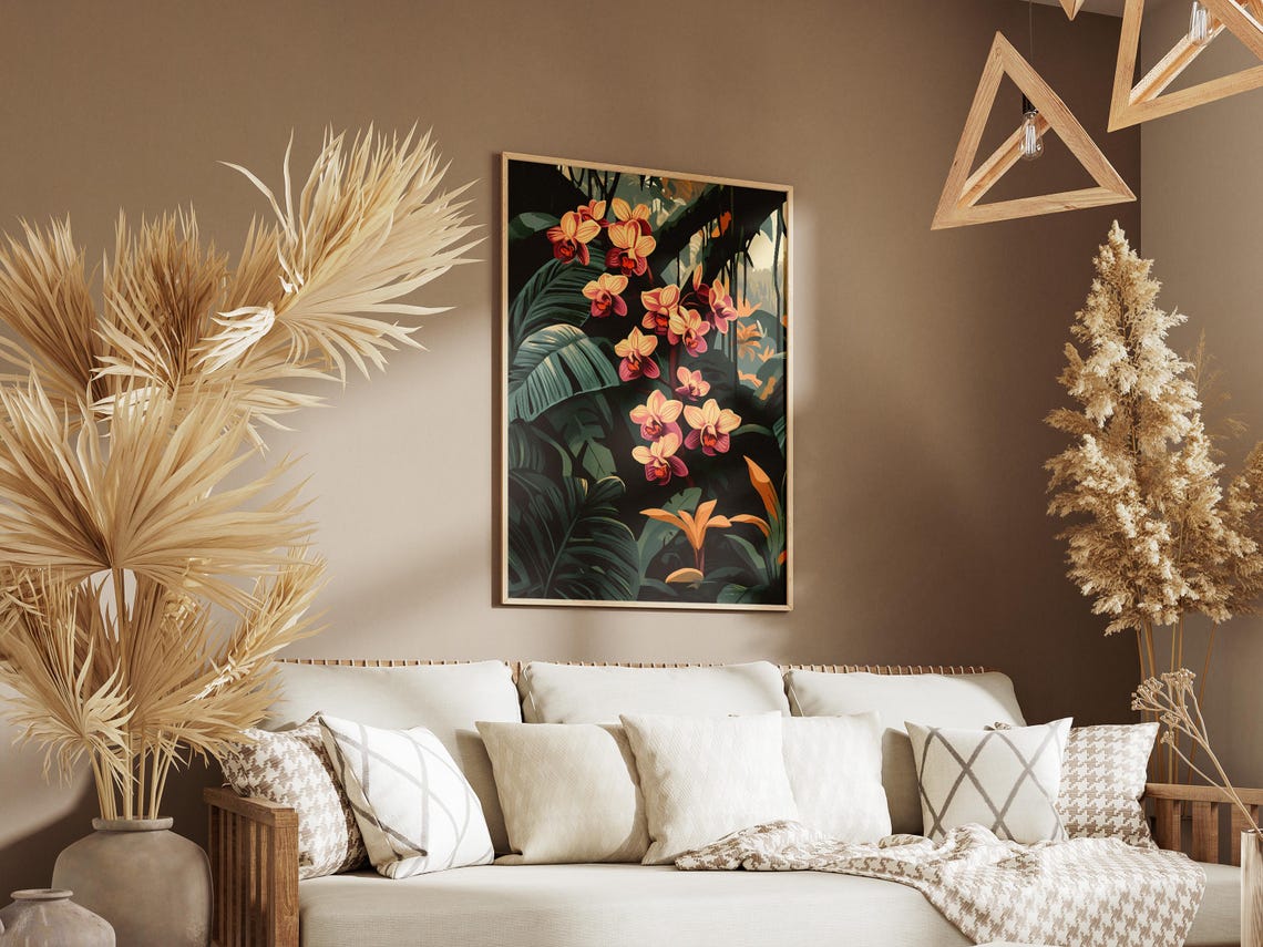 Pink Orchid Blossoms on a Tropical Rainforest Tree Botanical Poster - Image 3