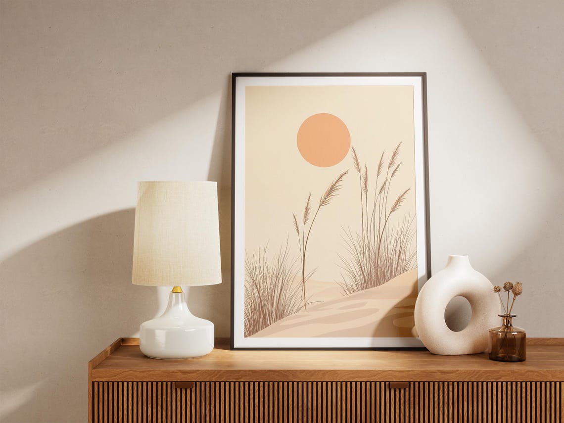 Beige Desert Dune Grass Under a Soft Rising Sun Minimalist Poster - Image 5