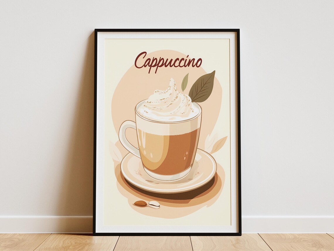 Cappuccino In Glass Mug With Whipped Cream Beige Cafe Wall Art