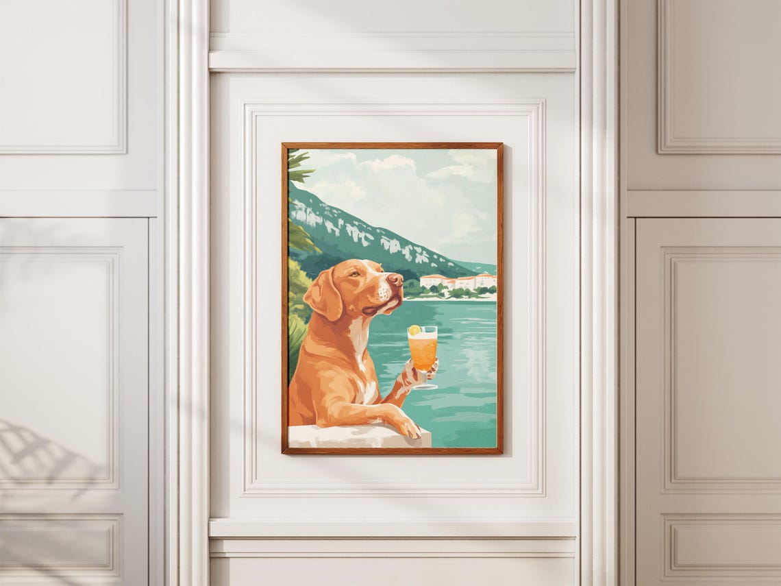 Chesapeake Bay Retriever Summer Poster Dog Art Print Coastal Dog Dog Lover Gift Summer Vacation Beach Dog Canine Art Orange Dog Dog By The - Image 2