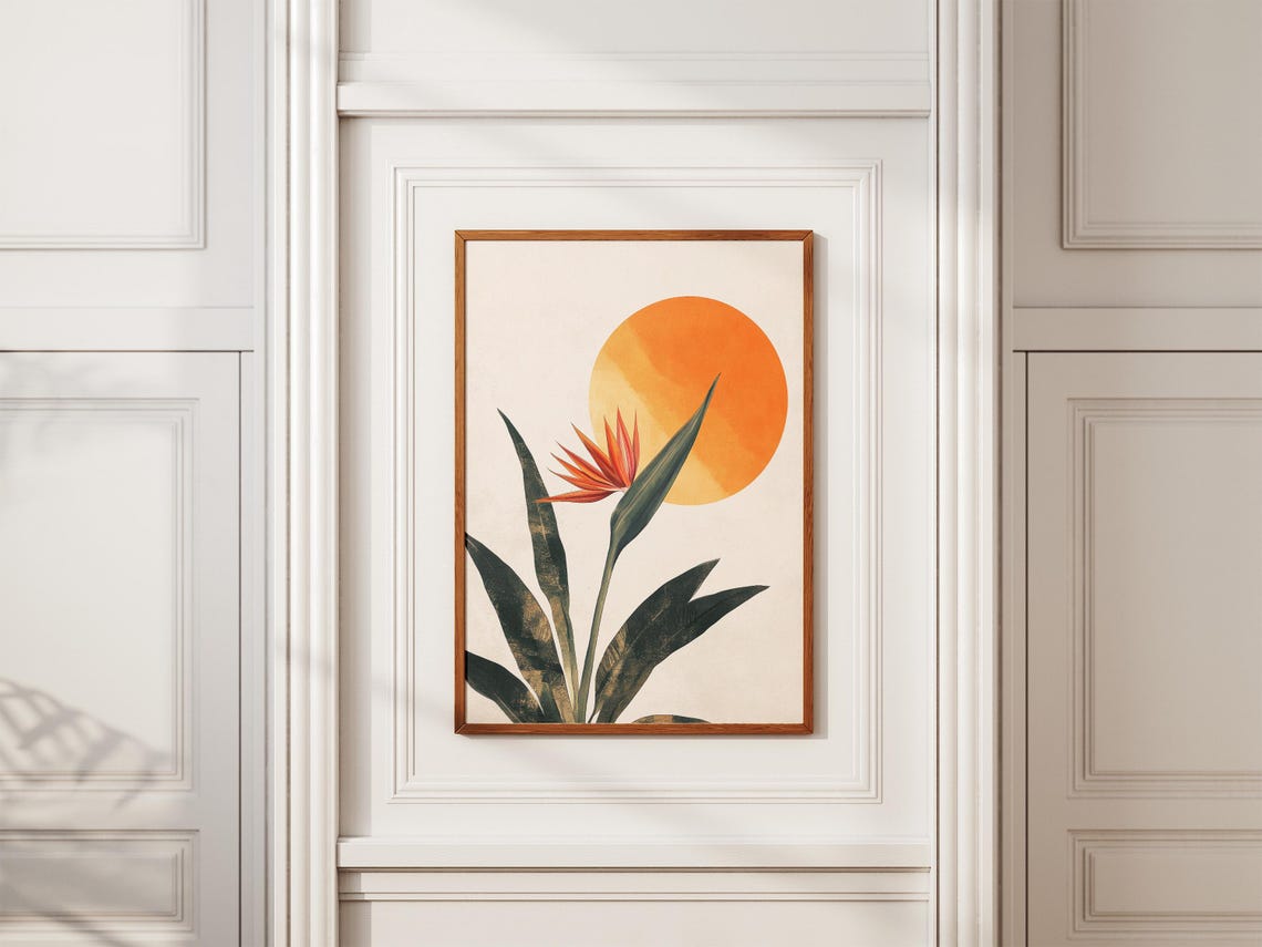 Bird Of Paradise Flower Orange Sun Minimalist Tropical Art Poster - Image 2