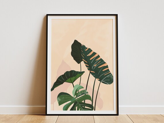 Tropical Leaf Art Print Minimalist Plant Poster Botanical Wall Decor Home Decor Green Leaf Illustration