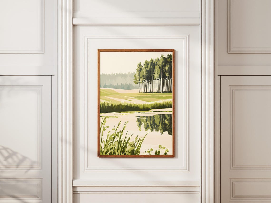 Still Forest Lake Mirror Reflection Minimalist Nature Scene Poster - Image 2