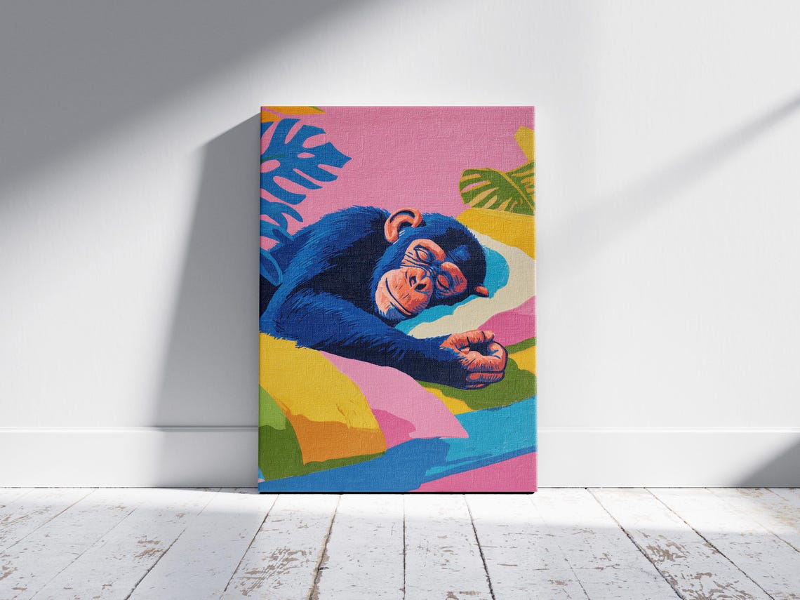 Sleeping Chimpanzee Vibrant Matisse Inspired Tropical Colorful Poster - Image 2