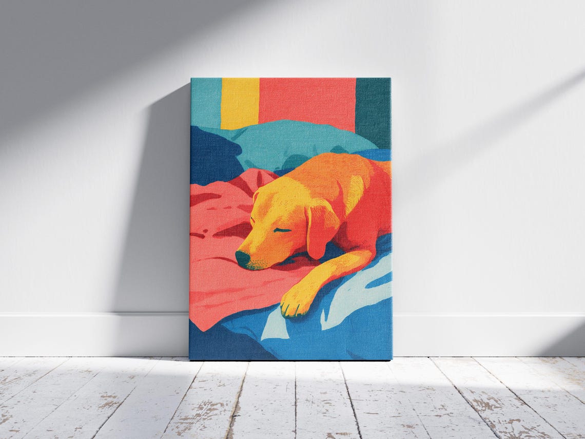 Sleeping Labrador Retriever on Colorful Bed Matisse Art Poster - Image 2
