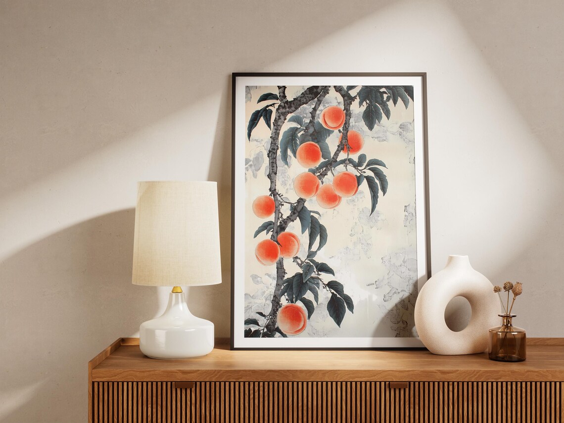 Ripe Peaches Branch Traditional Chinese Botanical Watercolor Poster - Image 5