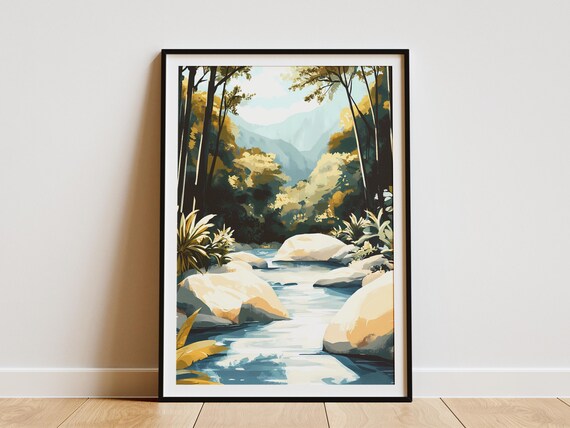 Forest River Landscape Poster Calm Nature Art Print Modern Home Decor Wall Art Room Decor Abstract Landscape Nature Scene Peaceful Stream