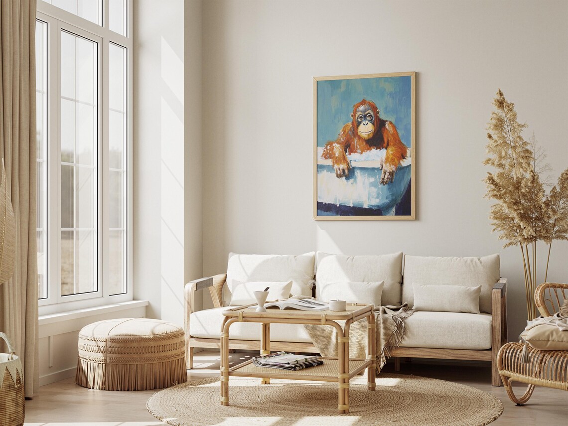 Cheerful Orangutan Soaking In Blue Bubble Bath Fun Animal Poster - Image 4