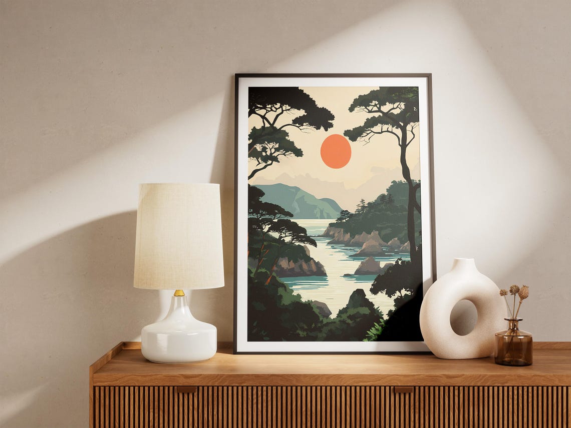 Yakushima Coastal Pines Rocky Shore Sunset Japan Travel Poster - Image 5