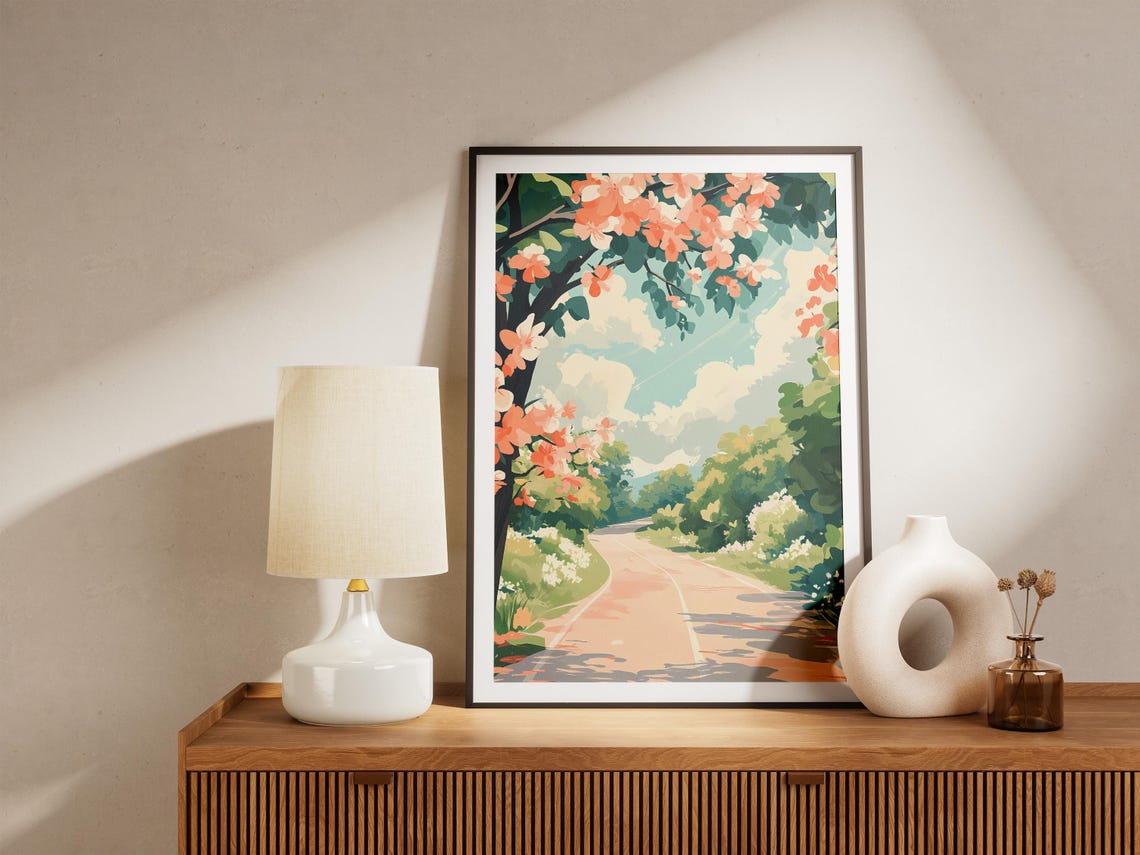 Blossom Covered Lane Winding Through Bright Spring Country Poster - Image 5