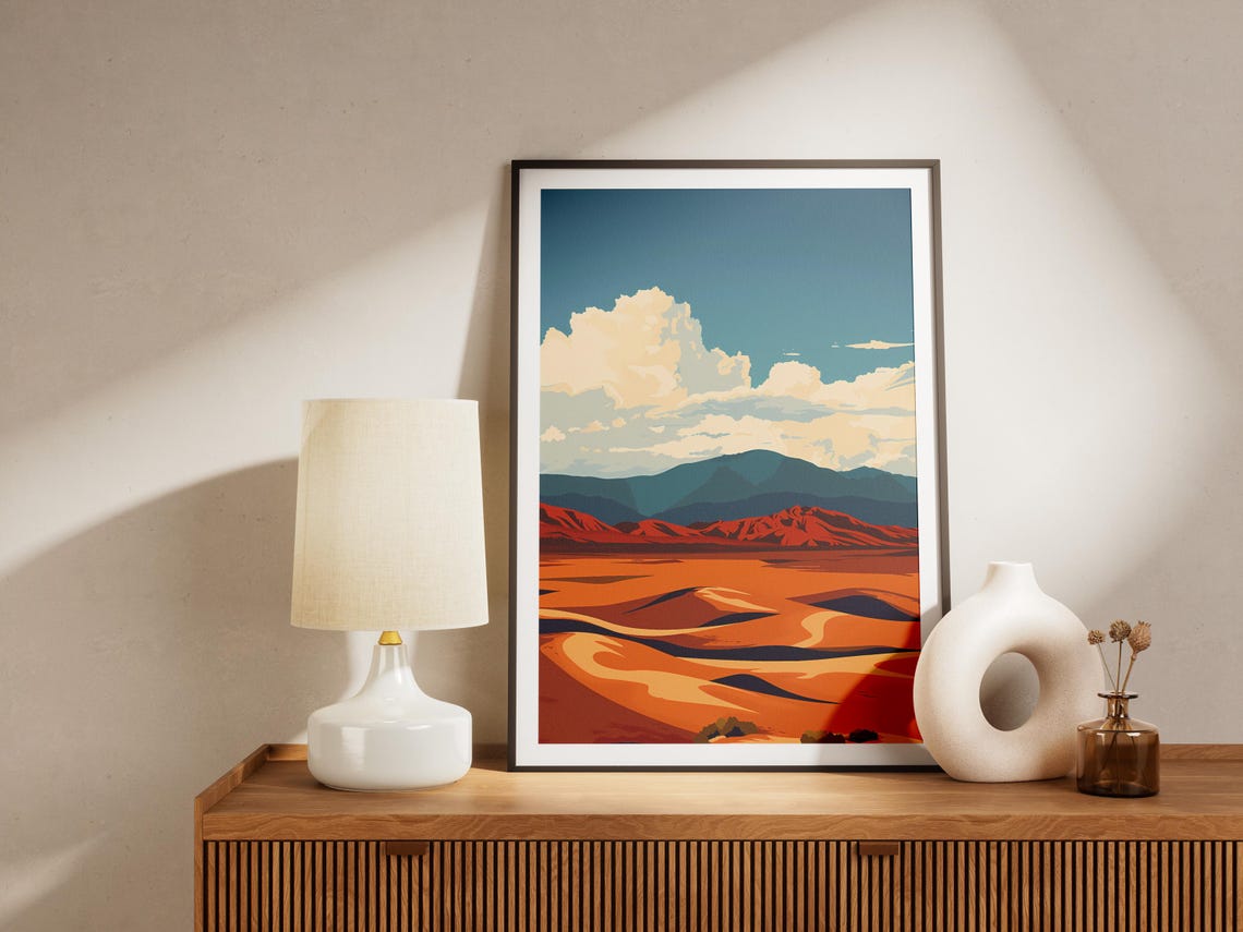 Gobi Desert Orange Sand Dunes Minimalist Mid Century Travel Poster - Image 2