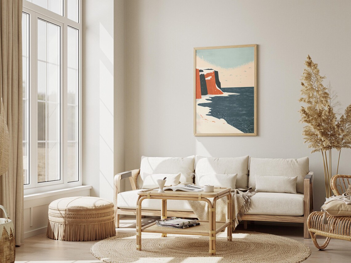Snowy Orange Cliffs Above a Dark Winter Sea Minimalist Poster - Image 4