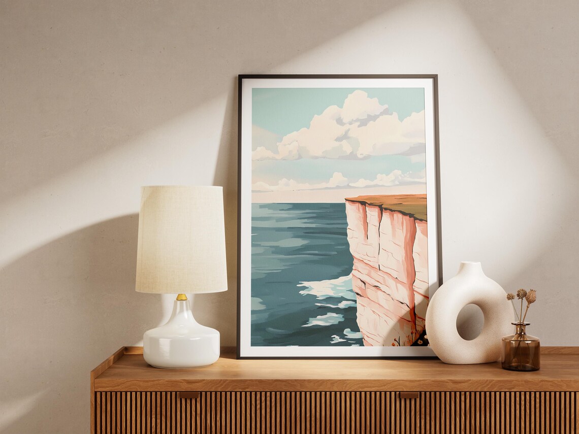 White Coastal Cliffs Over Teal Ocean Minimal Seascape Art Poster - Image 5