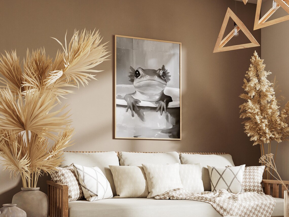 Axolotl In Bathtub Poster Black And White Cute Animal Wall Decor - Image 3