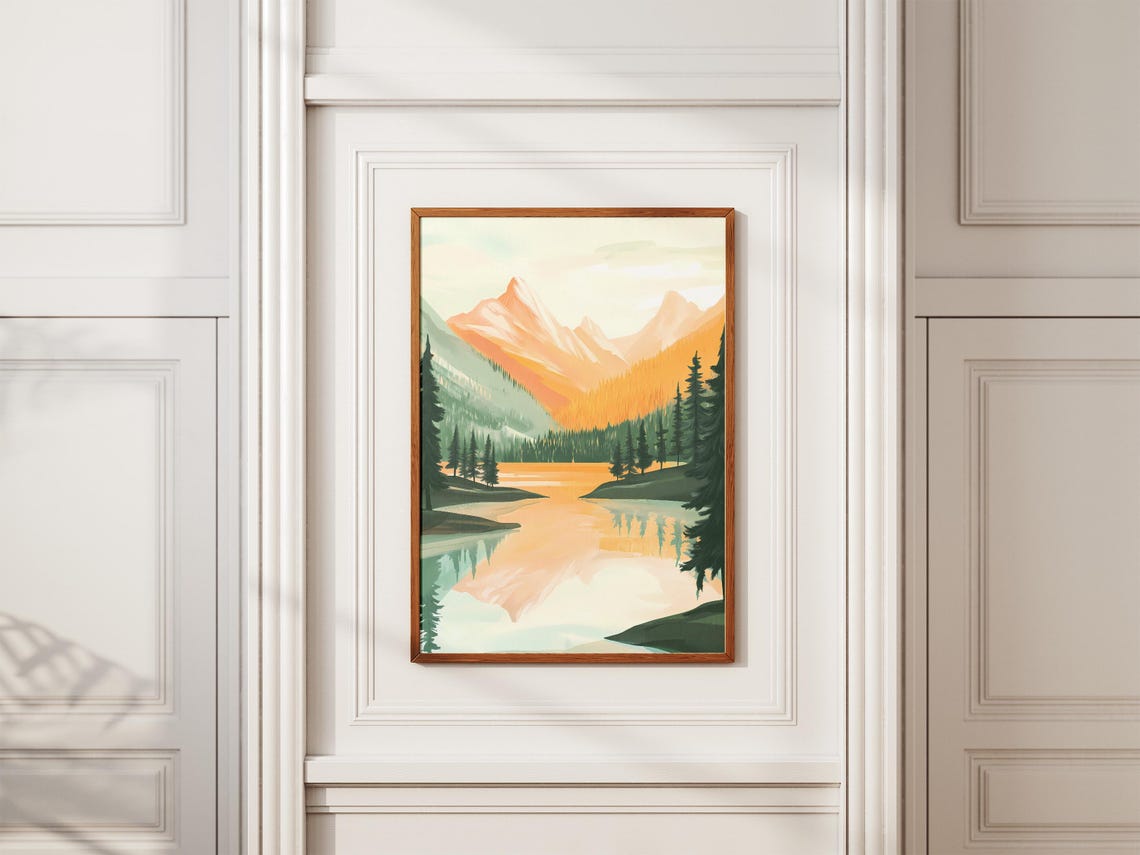 Warm Mountain Lake Sunrise With Peaks And Pine Reflection Poster - Image 2
