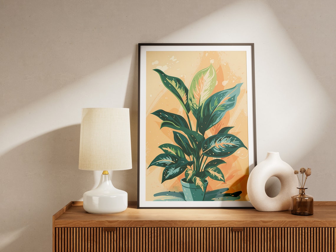 Dieffenbachia Potted Plant Tropical Botanical Illustration Poster - Image 2