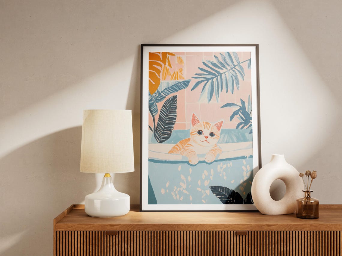 Playful Kitten In Bathtub Art Print, Cute Nursery Decor - Image 4