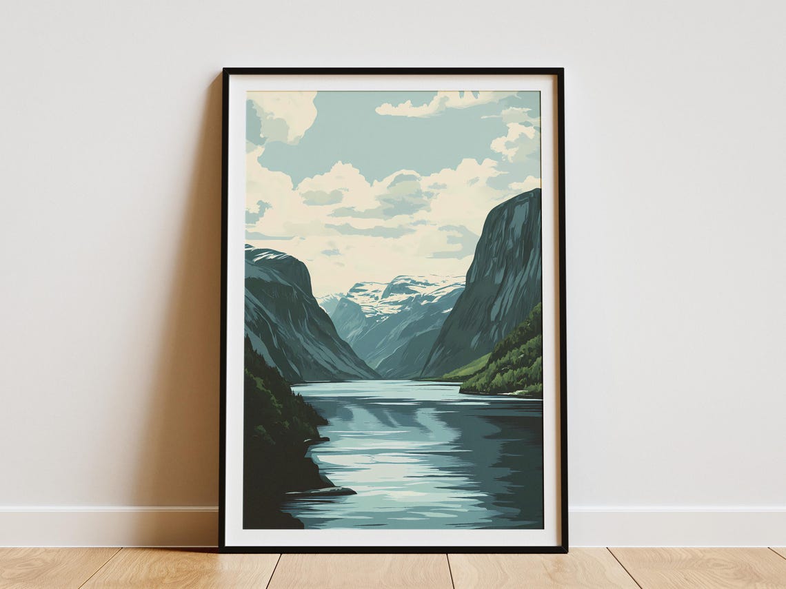 Norway Fjord Poster Scandinavian Landscape Print Geirangerfjord Art Nryfjord Poster Travel Poster Modern Minimalist Decor Wall Art Home