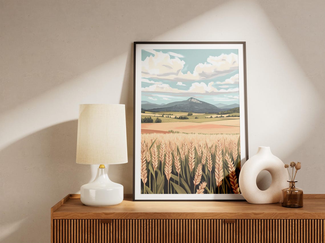 Golden Wheat Field with Distant Mountain Backdrop Summer Poster - Image 5