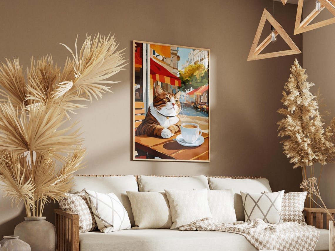 Tabby Cat With Bell Collar At A Parisian Cafe Terrace Poster - Image 3