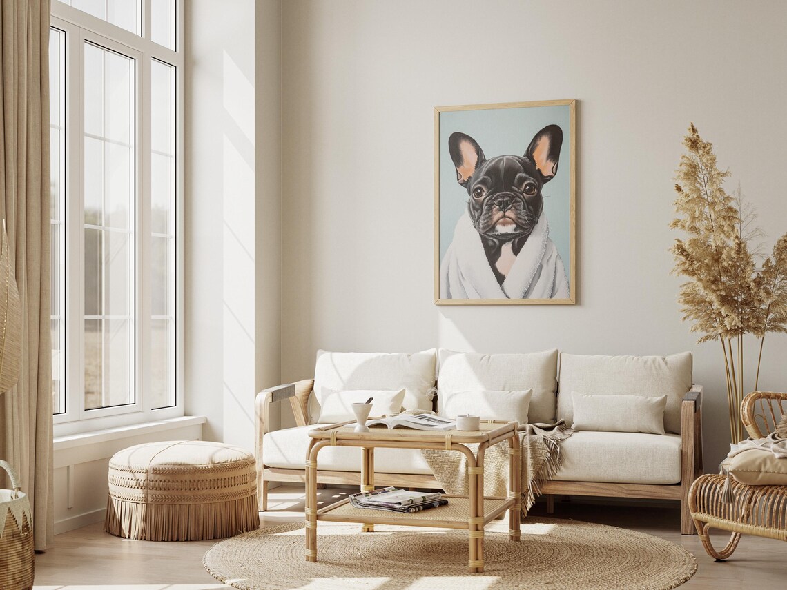 Black French Bulldog Puppy in White Bathrobe Cute Pet Poster - Image 3