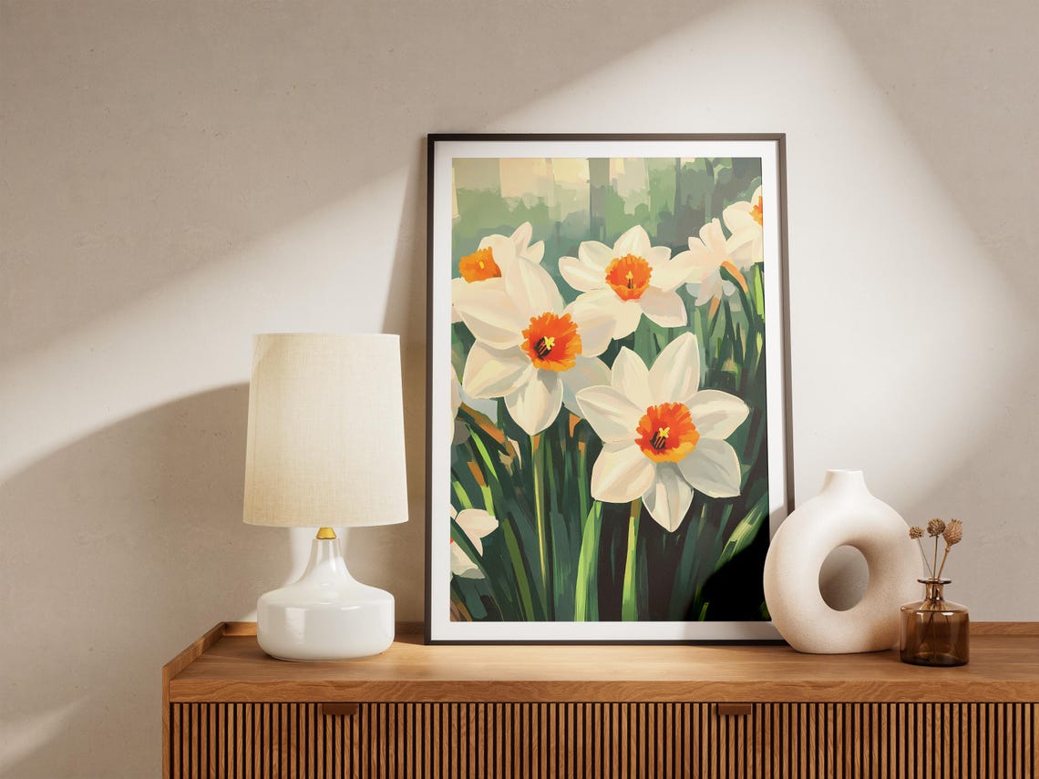 Delicate White Daffodils Close Up Botanical Spring Flower Art Poster - Image 5