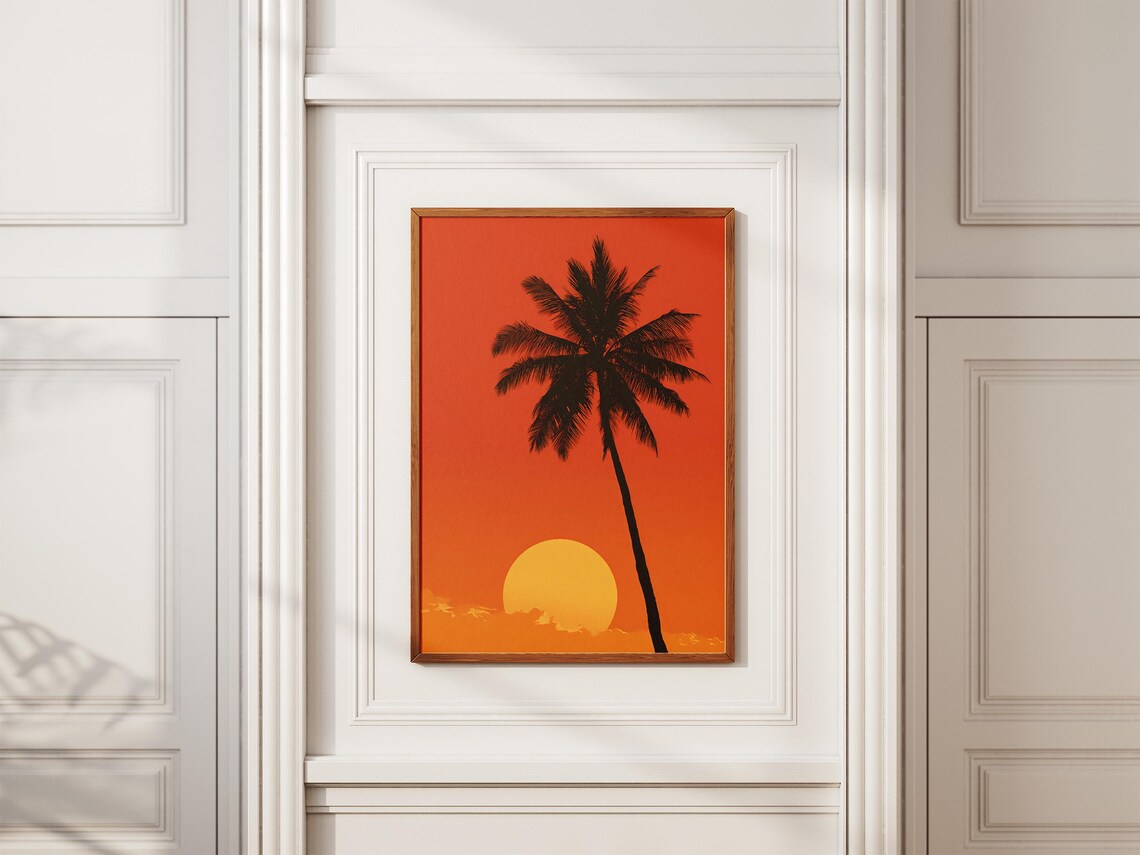 Palm Tree Silhouette Big Sun Red Orange Minimalist Art Poster - Image 2
