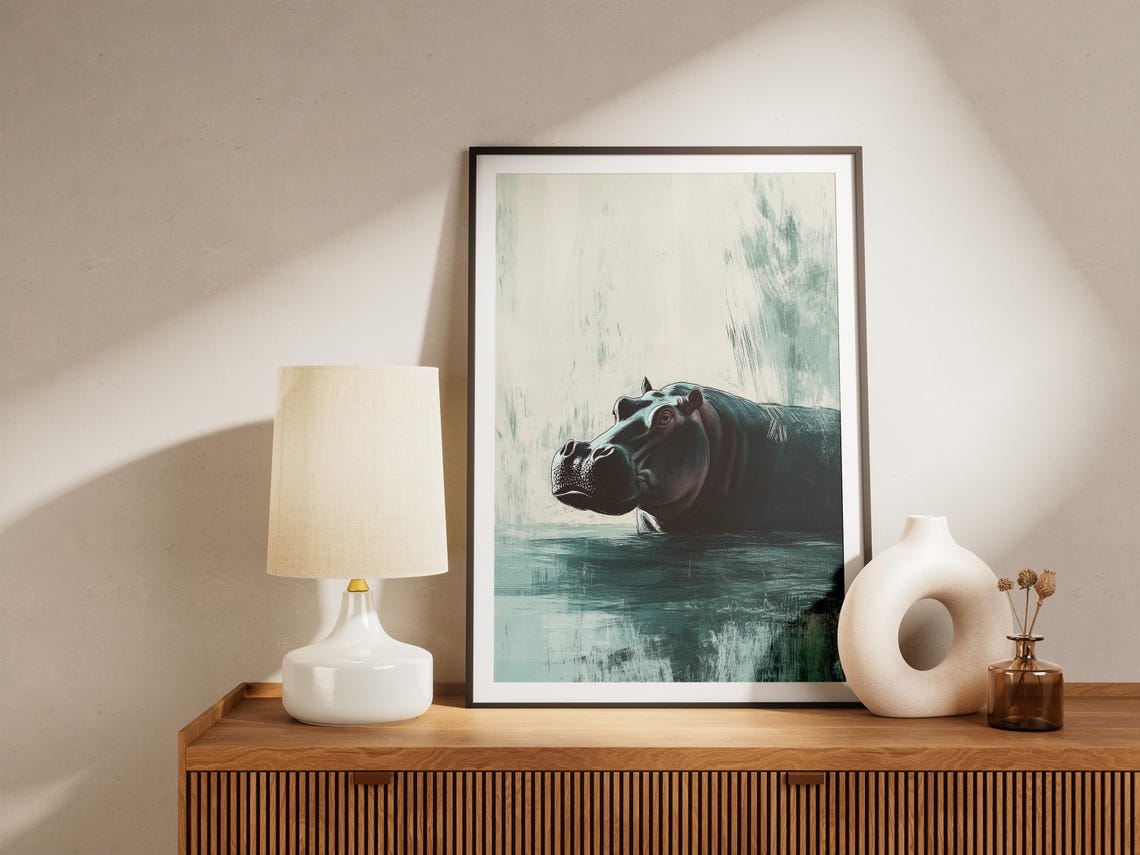 Hippopotamus River Art Print Hippo Wall Animal Poster Modern Minimalist Paper Gift Home Decor - Image 4