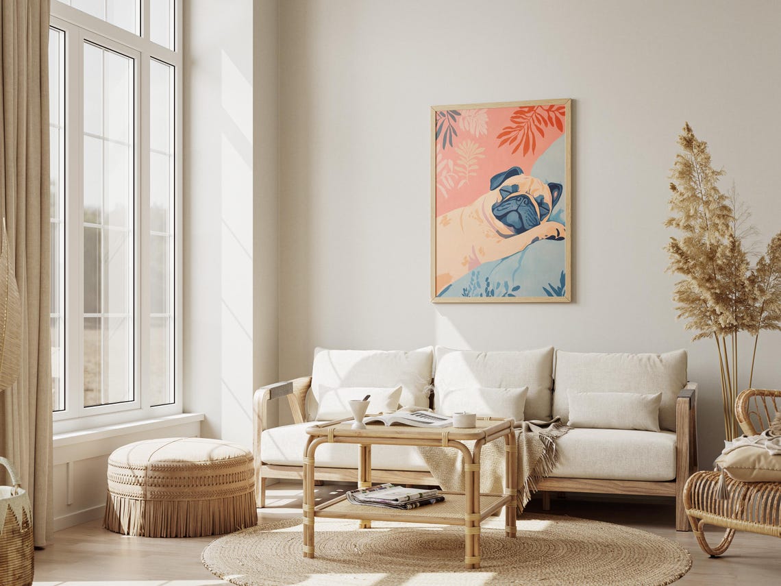 Pug Dog Sleeping Art Print, Modern Matisse Style - Image 3