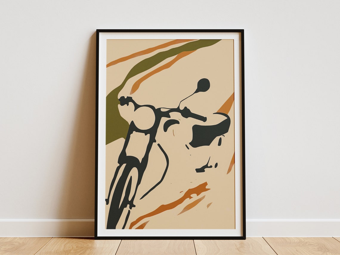 Minimalist Motorcycle Line Art Mid Century Modern Print Decor