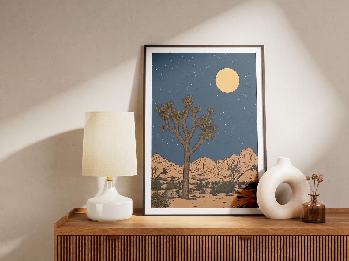 Joshua Tree National Park Moon Over Desert With Joshua Tree Poster - Image 4