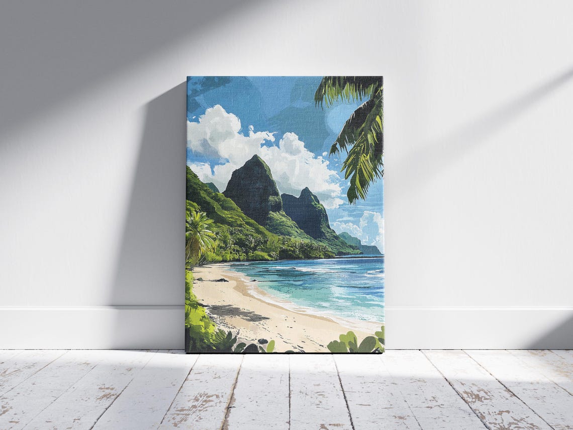 Tropical Island Beach Volcanic Peaks Turquoise Lagoon Poster - Image 2