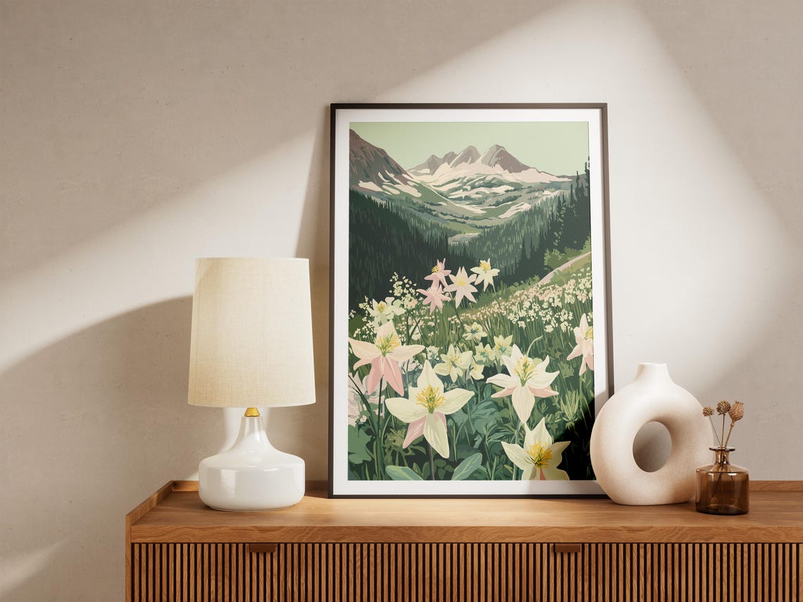 White Columbine Alpine Mountain Meadow Fresh Spring Flower Poster - Image 5