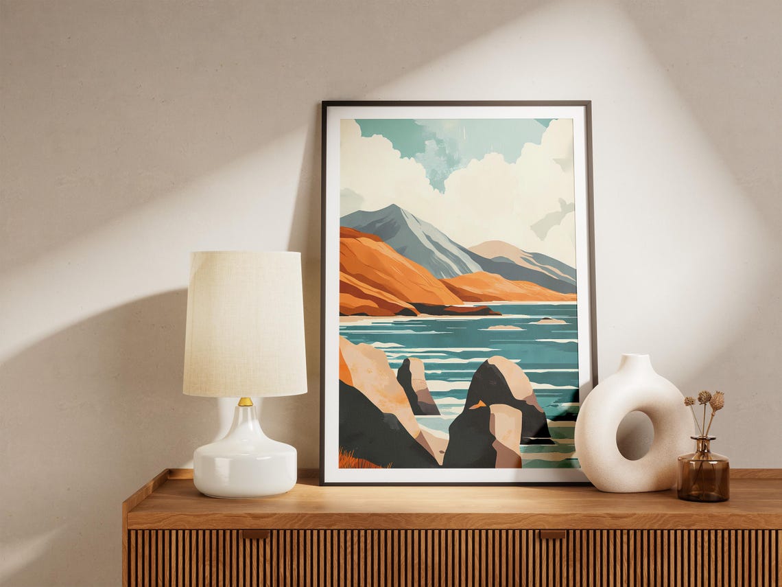 Rocky Island Coast Poster Orange Mountain Seaside Wall Decor Gift - Image 4