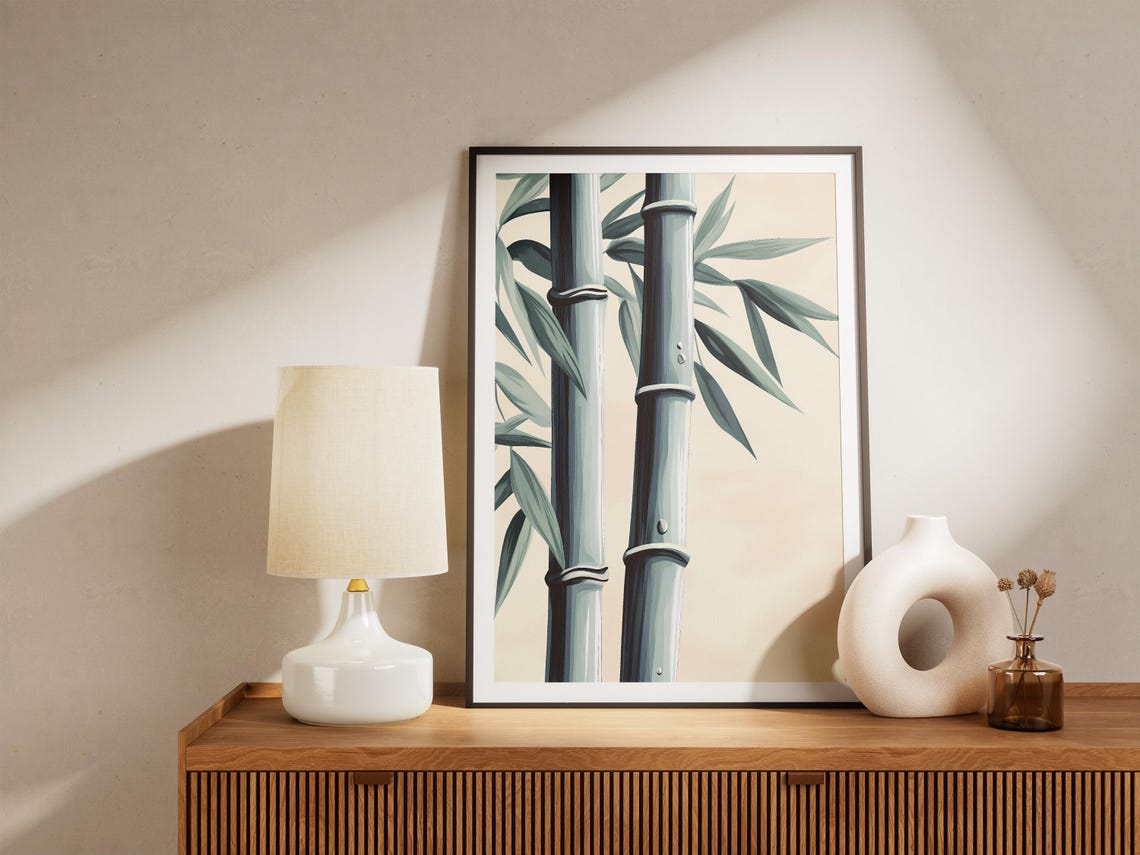 Blue Grey Bamboo Stalks Minimalist Botanical Zen Calm Poster - Image 5