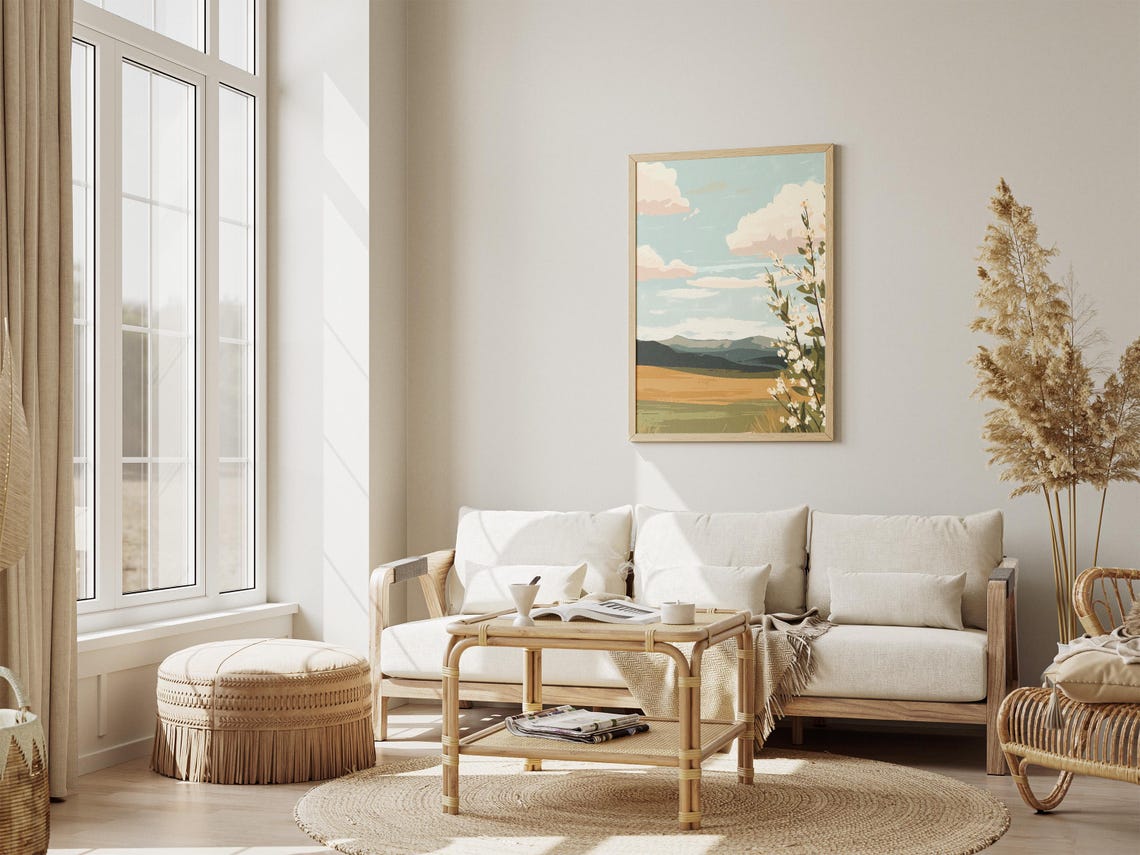Spring Valley With Blooming Branch And Distant Mountain View Poster - Image 4