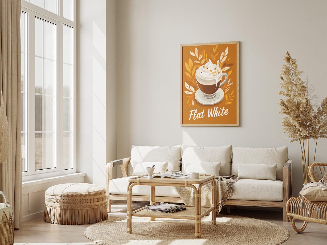 Flat White Autumn Orange Leaf Motif Warm Fall Cafe Menu Poster - Image 4