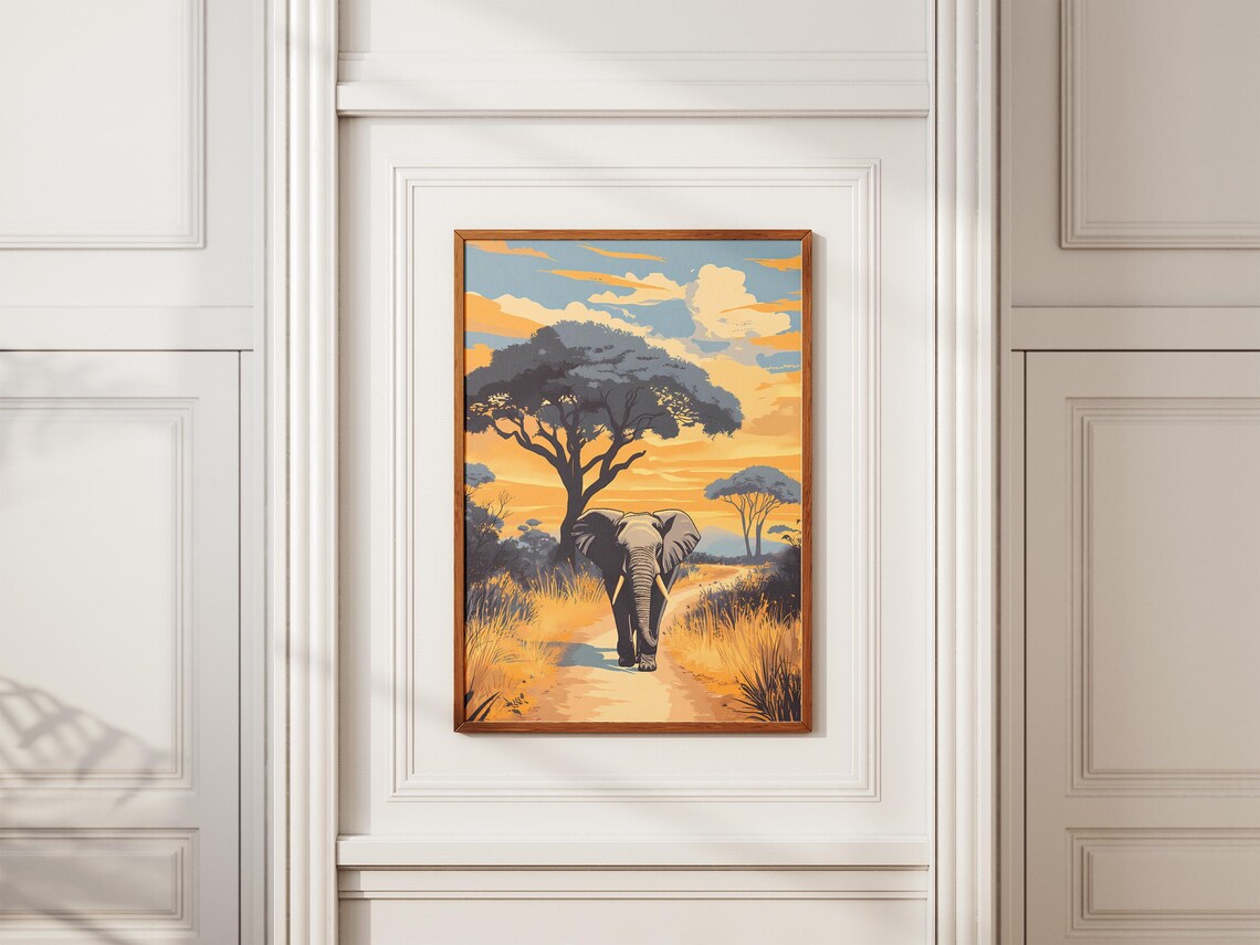 Zambia South Luangwa Elephant Safari Sunset Acacia Road Poster - Image 2