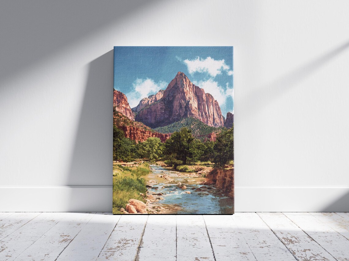 Zion National Park Red Sandstone Peak River Bend Travel Poster - Image 2