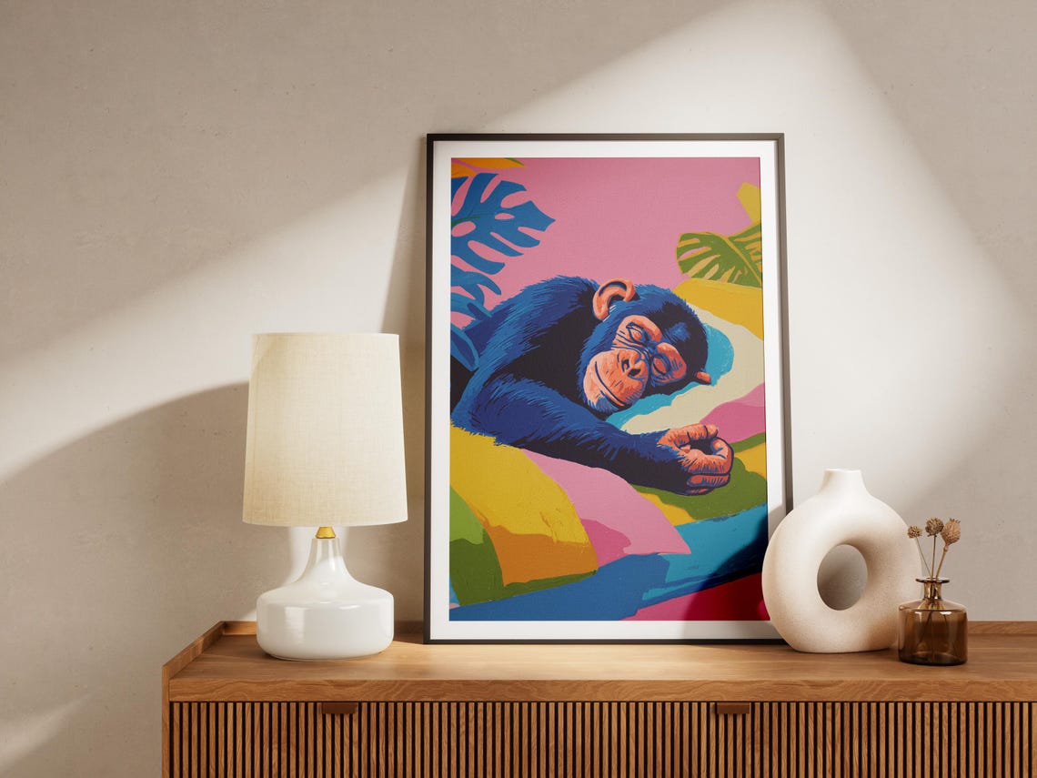 Sleeping Chimpanzee Vibrant Matisse Inspired Tropical Colorful Poster - Image 4