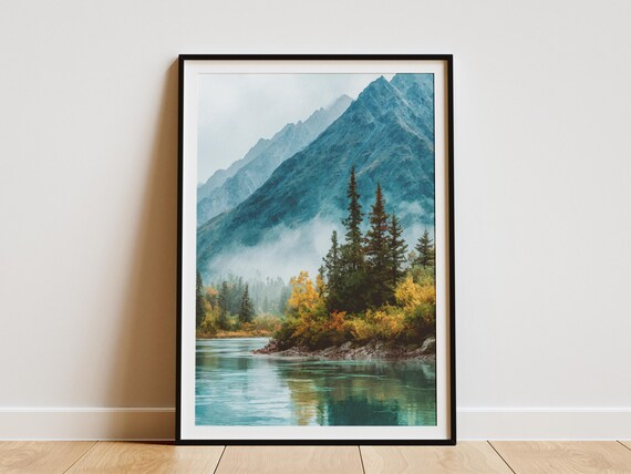 Lake Clark National Park Alaska Misty Mountain Autumn Lake Poster