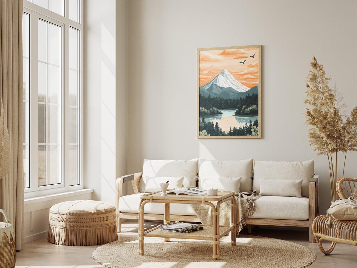 Snow Capped Mountain Lake Sunset Birds Nature Landscape Poster - Image 4